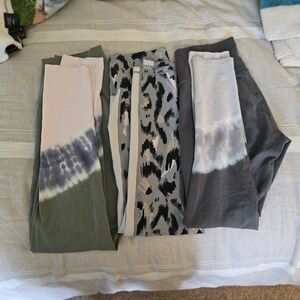 aerie Leggings Set Of 3 - Olive Green & Gray Tie-Dye & Leopard